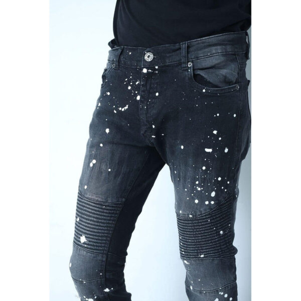 Black Splashed Polka Denim Biker