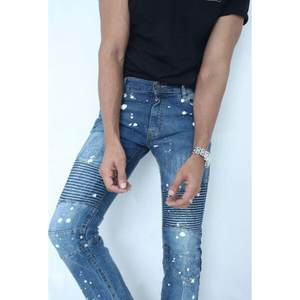 Blue Splased Polka Denim Biker