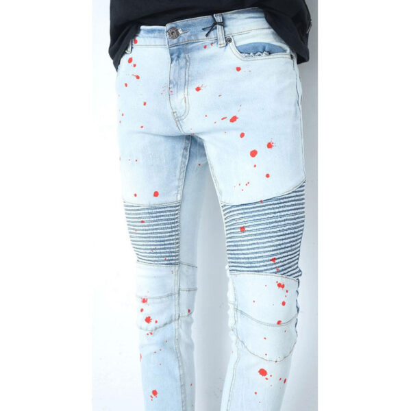 Ice Blue Splashed Polka Denim Biker